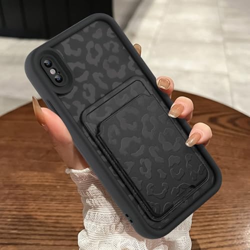 MOWIME Kompatibel mit iPhone Xs Max Hülle mit Kartenhalter, Geparden-Druck, stoßfest, weiche TPU-Schutzhülle, für Damen und Mädchen, Anti-Kratzer Wallet Case für iPhone Xs Max 6,5 Zoll, Schwarz von MOWIME