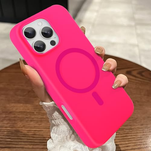 MOWIME Magnetisch für iPhone 16 Pro Max Hülle [Kompatibel mit MagSafe] Liquid Silicone Case Frauen Mädchen, Stoßfest Slim Anti-Kratzer Schutzhülle für iPhone 16 Pro Max 6,9 Zoll, Hot Pink von MOWIME