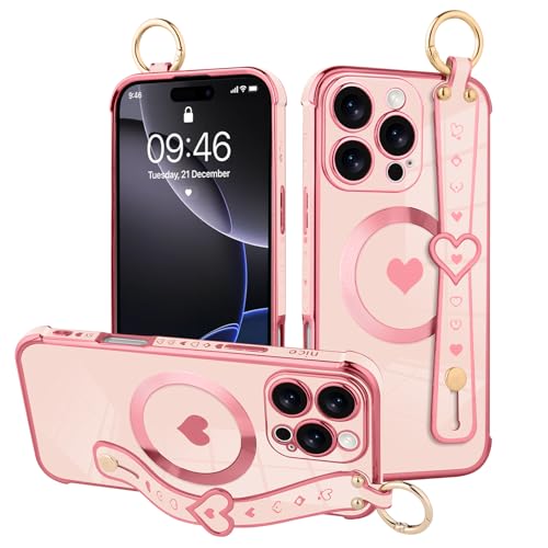 MOWIME Magnetische Schutzhülle für iPhone 16 Pro, mit Handschlaufe, niedliches Liebesherzmuster für Frauen und Mädchen, weiche Beschichtung, kratzfest, Schutzhülle mit Ständer, Ständer, Rosa MOWIME Magnetische Schutzhülle für iPhone 16 Pro, mit Handschlaufe, niedliches Liebesherzmuster für Frauen und Mädchen, weiche Beschichtung, kratzfest, Schutzhülle mit Ständer, Ständer, Rosa von MOWIME