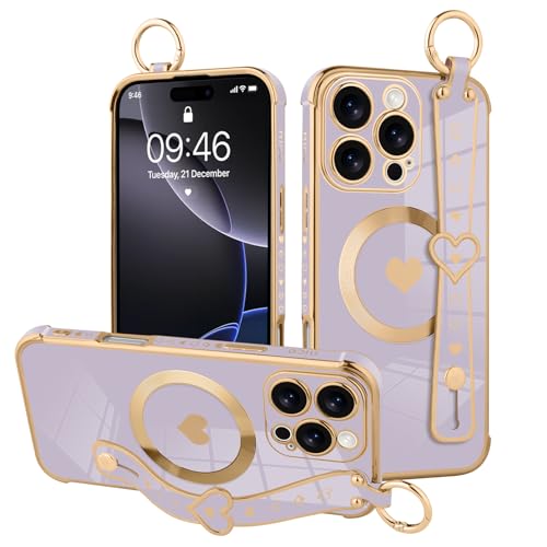 MOWIME Magnetische Schutzhülle für iPhone 16 Pro Max mit Handschlaufe, niedliches Liebesherzmuster für Frauen und Mädchen, weiche Beschichtung, kratzfest, Schutzhülle mit Ständer, Ständer, Lila MOWIME Magnetische Schutzhülle für iPhone 16 Pro Max mit Handschlaufe, niedliches Liebesherzmuster für Frauen und Mädchen, weiche Beschichtung, kratzfest, Schutzhülle mit Ständer, Ständer, Lila von MOWIME