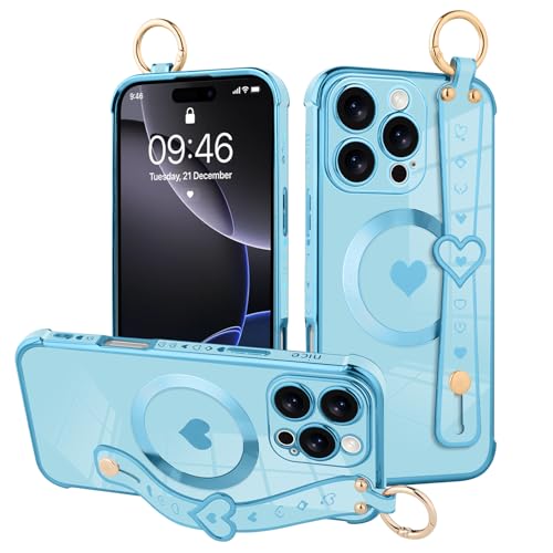 MOWIME Magnetische Schutzhülle für iPhone 16 Pro Max mit Handschlaufe, süßes Liebesherzmuster für Frauen und Mädchen, weiche Beschichtung, kratzfest, Schutzhülle mit Ständer, Ständer, Blau MOWIME Magnetische Schutzhülle für iPhone 16 Pro Max mit Handschlaufe, süßes Liebesherzmuster für Frauen und Mädchen, weiche Beschichtung, kratzfest, Schutzhülle mit Ständer, Ständer, Blau von MOWIME