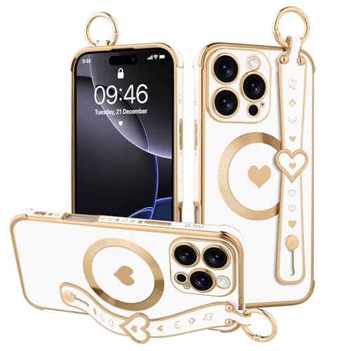 MOWIME Magnetische Schutzhülle für iPhone 16 Pro Max mit Handschlaufe, süßes Liebesherzmuster für Frauen und Mädchen, weiche Beschichtung, kratzfest, Schutzhülle mit Ständer, Ständer, Weiß MOWIME Magnetische Schutzhülle für iPhone 16 Pro Max mit Handschlaufe, süßes Liebesherzmuster für Frauen und Mädchen, weiche Beschichtung, kratzfest, Schutzhülle mit Ständer, Ständer, Weiß von MOWIME