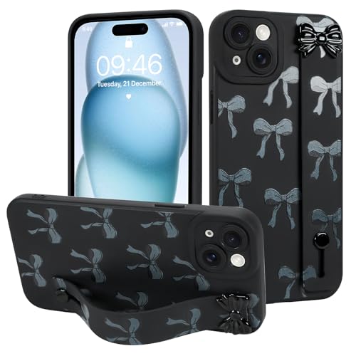 MOWIME Schutzhülle für iPhone 15 mit Handschlaufe, niedliches Schleifenmuster, weiche TPU-Schutzhülle für Damen und Mädchen, schmal, kratzfest, stoßfest, mit verstellbarem Ständer, Schwarz MOWIME Schutzhülle für iPhone 15 mit Handschlaufe, niedliches Schleifenmuster, weiche TPU-Schutzhülle für Damen und Mädchen, schmal, kratzfest, stoßfest, mit verstellbarem Ständer, Schwarz von MOWIME