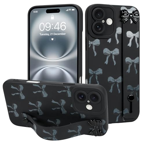 MOWIME Schutzhülle für iPhone 16 Plus mit Handschlaufe, niedliches Schleifenmuster, weiche TPU-Schutzhülle für Damen und Mädchen, schmal, kratzfest, stoßfest, mit verstellbarem Ständer, Schwarz MOWIME Schutzhülle für iPhone 16 Plus mit Handschlaufe, niedliches Schleifenmuster, weiche TPU-Schutzhülle für Damen und Mädchen, schmal, kratzfest, stoßfest, mit verstellbarem Ständer, Schwarz von MOWIME