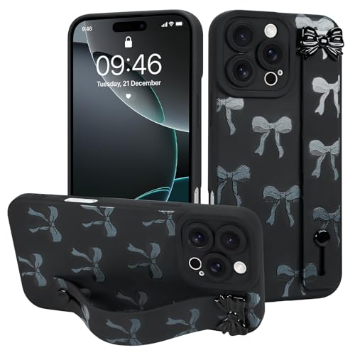 MOWIME Schutzhülle für iPhone 16 Pro Max mit Handschlaufe, niedliches Schleifenmuster, weiche TPU-Schutzhülle für Damen und Mädchen, schlank, kratzfest, stoßfest, mit verstellbarem Ständer, Schwarz MOWIME Schutzhülle für iPhone 16 Pro Max mit Handschlaufe, niedliches Schleifenmuster, weiche TPU-Schutzhülle für Damen und Mädchen, schlank, kratzfest, stoßfest, mit verstellbarem Ständer, Schwarz von MOWIME