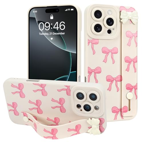 MOWIME Schutzhülle für iPhone 16 Pro Max mit Handschlaufe, niedliches Schleifenmuster, weiche TPU-Schutzhülle für Damen und Mädchen, schmal, kratzfest, stoßfest, mit verstellbarem Ständer, Weiß MOWIME Schutzhülle für iPhone 16 Pro Max mit Handschlaufe, niedliches Schleifenmuster, weiche TPU-Schutzhülle für Damen und Mädchen, schmal, kratzfest, stoßfest, mit verstellbarem Ständer, Weiß von MOWIME