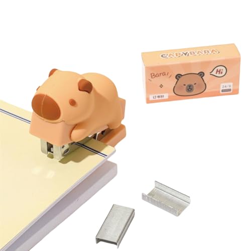 Cute Capybara Desktop-Hefter mit Heftklammern, kleiner Mini-Bürohefter, Kinder-Cartoon-Capybara-Hefter für Schreibtisch, Handhefter für Home Office (Capybara) von MOZXIRZ