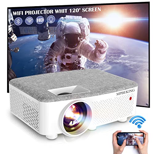 Beamer, WiFi Beamer MPBEKING mit 120 Zoll Screen, 7500 Lumen WLAN Bluetooth Beamer Unterstützung 1080P Video, mit HiFi-Lautsprecher, Kompatibel mit Fire Stick, Smartphone, Tablet von MPBEKING