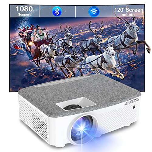 Beamer, WiFi Beamer mit 120 Zoll Screen, 7500 Lumen WLAN Bluetooth Beamer Unterstützung 1080P Video, mit HiFi-Lautsprecher, Kompatibel mit Fire Stick, Smartphone, Tablet von MPBEKING