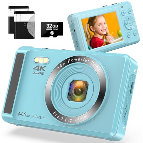 Digitalkamera 4K 44MP Kompakte Digitalkamera mit 32GB SD-Karte für Fotografie, Autofokus Tragbare Mini Kamera für Jungen, Mädchen, Kinder, Anfänger, Teenager mit 16X Digitalzoom und 2 Batterien von MPLTECH