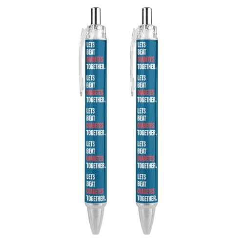 MPUTEOY Kugelschreiber mit blauem Band für Diabetes-Bewusstseins-Monat, einziehbare Stifte, schwarzer Schreibstift, Büro-Kugelschreiber, Arbeitsstifte von MPUTEOY
