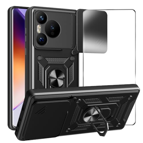 MQERYBV Handyhülle für Huawei Pura 70 Pro/Pura 70 Pro Plus Hülle mit Displayschutzfolien, 360°Magnetisch Ring Ständer Handytasche Stoßfest Kratzfest Schutzhülle Panzerhülle Case Cover (Schwarz) von MQERYBV