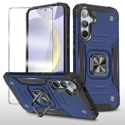 MQERYBV Handyhülle für Samsung Galaxy S24 FE 5G Hülle mit Frontdisplay Panzerglas, 360°Magnetisch Ring Ständer Handytasche Stoßfest Kratzfest Schutzhülle Panzerhülle Case Cover(Blau) von MQERYBV