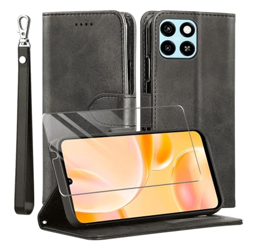 MQERYBV Kompatibel mit ZTE Blade A55 / A35 Hülle, Leder Flip Stoßfeste Handyhülle, Magnetische Schutzhülle Silikon TPU[Kartenfach][Standfunktion][1X Displayschutzfolie] Case -Schwarz von MQERYBV