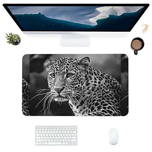 Leder-Schreibtischunterlage, Schreibtischunterlage, schwarz-weiß, Leoparden-Tier-Mauspad mit rutschfester Unterseite für Computer, Laptop, 61 x 35,6 cm von MQGMZ