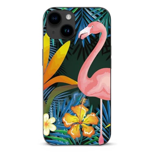 MQRBFLM Flamingo Und Blätter Handyhülle Pu Leder wasserdichte Hülle Stoßfeste Schutzhülle Für iPhone 15 von MQRBFLM