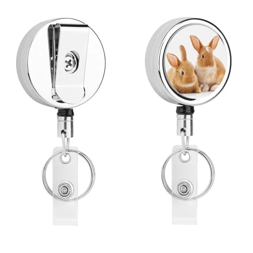 Niedliches Braunes Kaninchen Einziehbarer Schlüsselanhänger Ausweishalter Ausweisrolle Schlüsselring Retractable Badge Reel 5.5x4cm von MQRBFLM