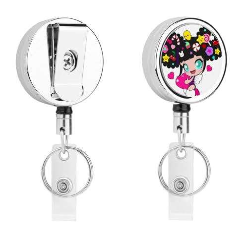 Niedliches Mädchen Einziehbarer Schlüsselanhänger Ausweishalter Ausweisrolle Schlüsselring Retractable Badge Reel 5.5x4cm von MQRBFLM