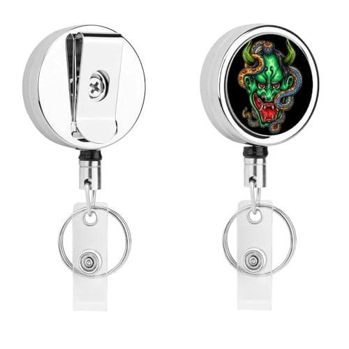 Totenkopf Schlange Einziehbarer Schlüsselanhänger Ausweishalter Ausweisrolle Schlüsselring Retractable Badge Reel 5.5x4cm von MQRBFLM