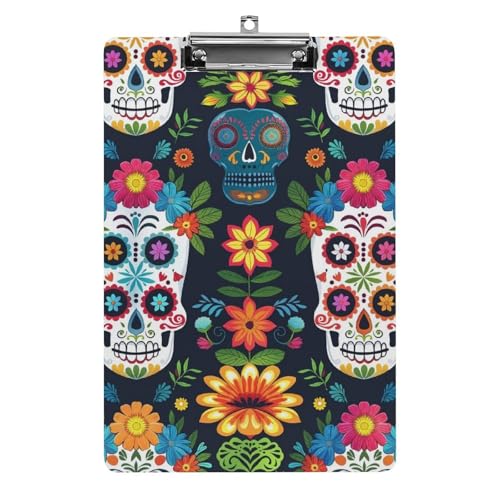 Acryl Klemmbretter Sugar Skulls Blumen Muster Office File Folders Platte Klemmbrett Für Das Schreiben Malerei von MQSSYOA