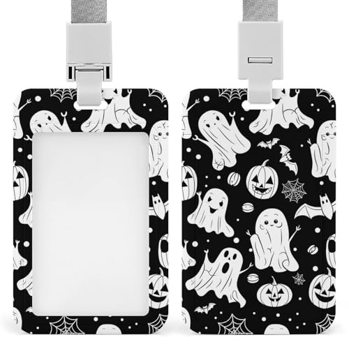 Id-Kartenhalter Arbeitsschildhalter Mit Lanyard Halloween Gespenst Kürbisse Muster Id-Kartenhalter Arbeitsschildhalter Mit Lanyard von MQSSYOA