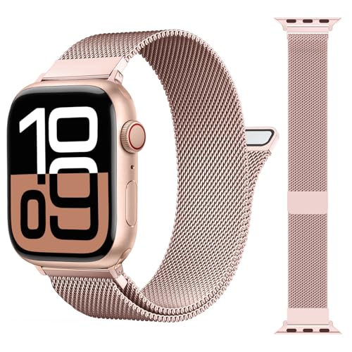 Patentiert Ersatzarmband Kompatibel mit Apple Watch Armband 46mm 49mm 45mm 44mm 42mm 41mm 40mm 38mm Damen Herren,Magnetische Milanaise Armbänder für iWatch Series 10 9 8 7 6 5 4 3 SE Ultra 2 1 von MRAIN-H