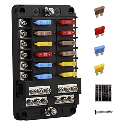 MRNHA 12V 12 Wege Marine Sicherung Block Sicherung Tafel mit Masse und 12-Volt Sicherung Kasten für Auto Automobil Boot RV RZR von MRNHA