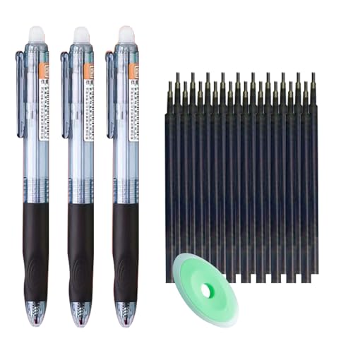 24 Stück/Set radierbare Tintenstifte, 0,5 mm, radierbare Gelstifte mit Radiergummis, einziehbare Tintenroller für Büro, Studium, Schreibwaren (schwarz) von MROOFUL