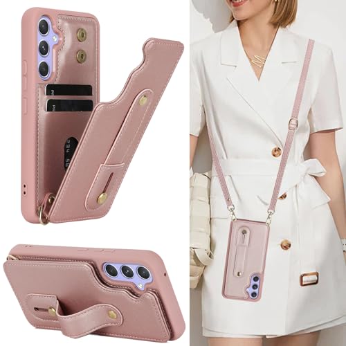 MRRSIWEI Crossbody-Schutzhülle für Samsung Galaxy S24 Plus, RFID-blockierend, PU-Leder, Umhängeband mit Kartenfächern, Handschlaufe, Kickstand Cover für Damen, Hülle für Samsung S24 Plus, abnehmbar, von MRRSIWEI