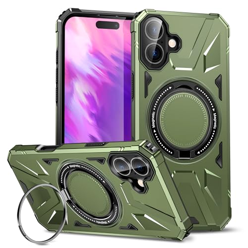 MRRSIWEI Magnetische Schutzhülle für iPhone 16 Plus, militärischer Schutz, strapazierfähig, schlank, stoßfest, robust, mit Ringständer, für iPhone 16 Plus/Apple 16 Plus, Farbe: Grün von MRRSIWEI