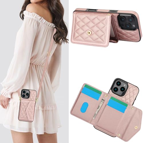 MRRSIWEI Schutzhülle für Apple iPhone 16 Pro Max, Crossbody, Brieftaschen-Schutzhülle für Damen, PU-Leder, Kartenschlitz, Handyhülle mit Geldfach, Ständer, Geldbörse, Schlüsselband, Schutzhülle für von MRRSIWEI