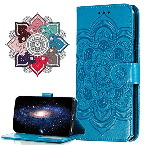 Hülle Kompatibel mit Moto G7 Power, Premium Leder Flip Schutzhülle [Standfunktion] [Kartenfächern] PU-Leder Schutzhülle Brieftasche Handyhülle für Motorola Moto G7 Power. LD Mandala Blue von MRSTER