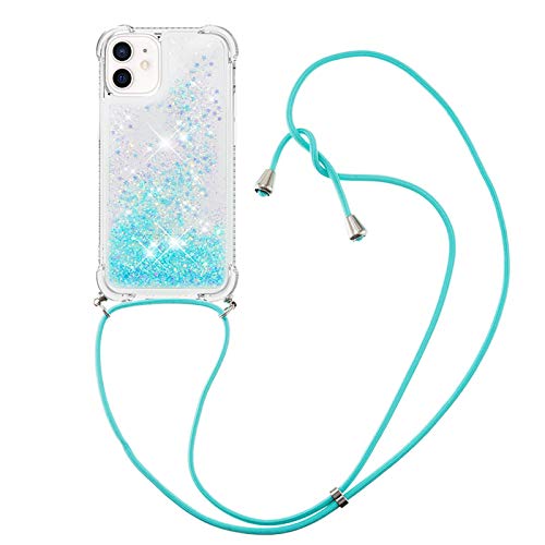 MRSTER Handykette Kompatibel mit iPhone 12, Glitzer Flüssig Bewegende Treibsand Handyhülle mit Necklace mask Lanyard Schutzhülle für iPhone 12 / iPhone 12 Pro 6.1”. LP Star Blue von MRSTER