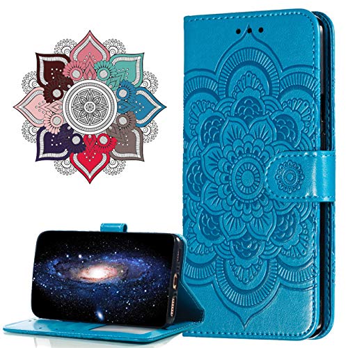 MRSTER Hülle Kompatibel mit Nokia 2.3, Premium Leder Flip Schutzhülle [Standfunktion] [Kartenfächern] PU-Leder Schutzhülle Brieftasche Handyhülle für Nokia 2.3. LD Mandala Blue von MRSTER