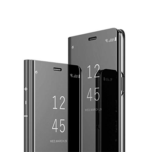 MRSTER Samsung A50 Hülle Clear View Standing Cover, Spiegel Handyhülle Schutzhülle Flip Case Schutz Tasche mit Standfunktion 360 Grad hülle für das Samsung Galaxy A50. Flip Mirror: Black von MRSTER