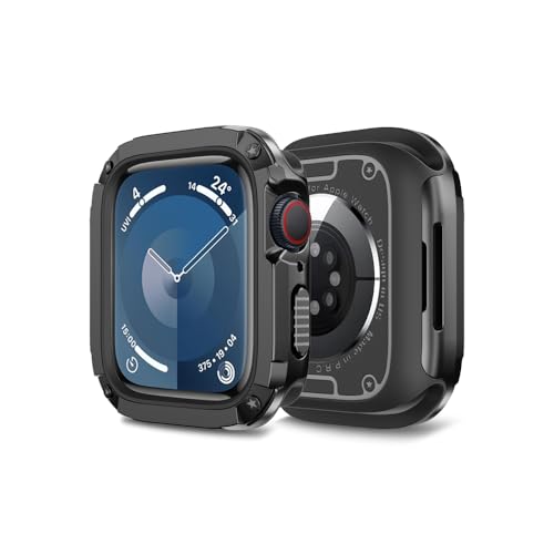 MRVOEBC 2 in 1 TPU und PC Hülle Kompatibel mit Apple Watch 49mm 45/44mm 41/40mm, Schutzhülle Kompatibel mit iWatch Ultra/Ultra 2 / Series 9/8/7/6/5/4/3/2/1/SE (Schwarz, 45/44mm) von MRVOEBC