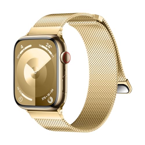 MRVOEBC Edelstahl Armband Kompatibel mit Apple Watch Ultra 49/45/44/42mm 41/40/38mm, Magnetisch Ersatzarmbänder Kompatibel mit iWatch Series 9/8/7/6/5/4/3/2/1/SE (41/40/38mm, Goldene) von MRVOEBC