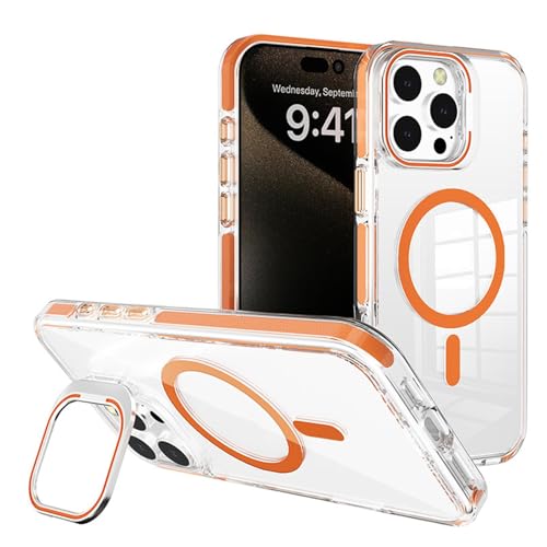 Hülle für iPhone 16 Pro Max/16 Pro/16 Plus/16, Kabelloses Laden Handyhülle mit Metall Kamera Ständer Stoßfeste Magnetische Handytasche,Orange,16 ProMax von MSBEAN