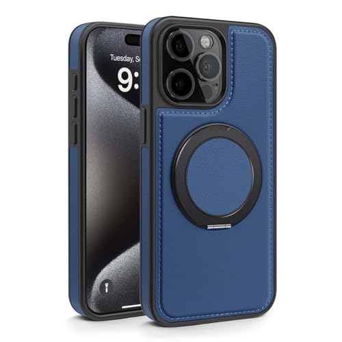 MSBEAN Hülle Für iPhone 16 Pro Max/ 16Plus/ 16Pro/ 16, Lederhülle Mit Verstellbarem Magnetring, Telefonabdeckung Unterstützt Kabelloses Laden Schutzhülle(Blau,16Pro) von MSBEAN