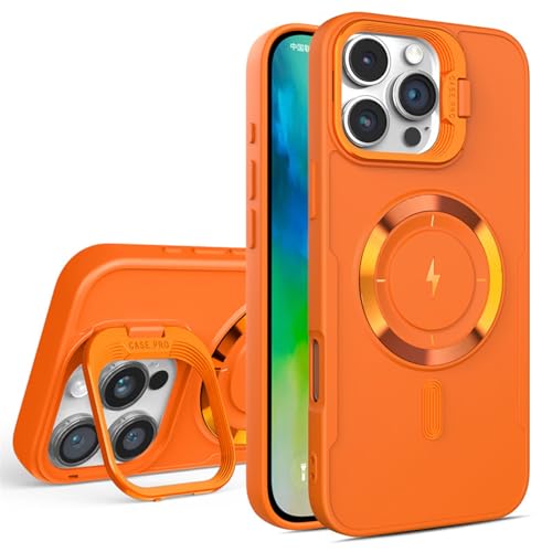 Magnetische Hülle Stoßfeste für iPhone 16 Pro Max/16 Pro/16 Plus/16, Ständer KameraSchutz Handyhülle Support Kabelloses Laden Handytasche,Orange,16 Pro Max von MSBEAN