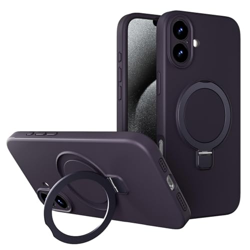 Magnetische Ständer Hülle für iPhone 16 Pro Max/16 Pro/16 Plus/16, Flüssig Silikon Handyhülle Support Kabelloses Laden KameraSchutz Handytasche,Lila,16 von MSBEAN