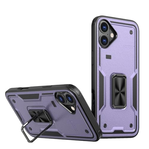 Ultradünne rutschfest Hülle für iPhone 16 Pro Max/16 Pro/16 Plus/16, Magnetische Ständer Handyhülle Militärisch Stoßfeste Handytasche,Lila,16 Plus von MSBEAN