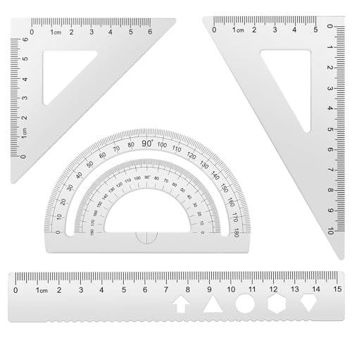 MSDADA 4 Stück Aluminiumlegierung Lineal Set Winkelmesser Dreieck Mathematik Geometrie Set Werkzeug Skala Lineal Set für Schüler Lehrer Ingenieure und Zeichner(Silber) von MSDADA