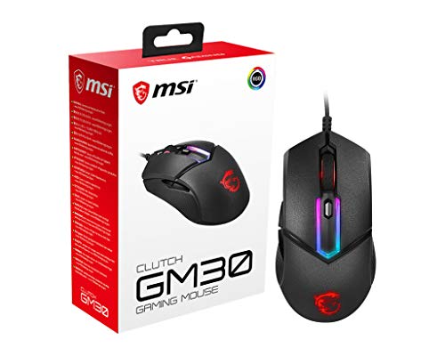 MSI Clutch GM30 Gaming Maus (kabelgebunden, PAW-3327 Sensor, 400 - 6200 DPI, 6 Tasten, schwarz, RGB Streifen, Red Logo) von MSI