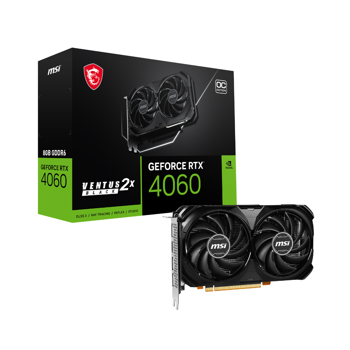 MSI GeForce RTX 4060 VENTUS 2X BLACK 8G OC Grafikkarte B-Ware - 8GB GDDR6, 1x HDMI, 3x DP von MSI