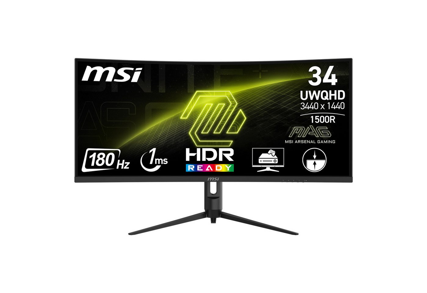 MSI MAG 342CQR E2 Curved-Gaming-Monitor (86 cm/34 ", 3440 x 1440 px, UWQHD, 1 ms Reaktionszeit, 180 Hz, VA LED, 3 Jahre Herstellergarantie, höhenverstellbar) von MSI