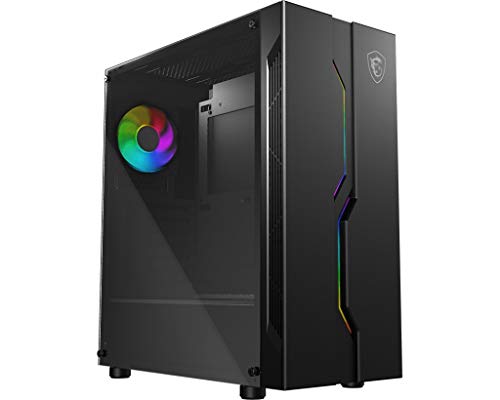 MSI MAG Vampiric 010M Mid Tower Gaming-Computergehäuse 'Schwarz, 1 x 120 mm RGB PWM Lüfter, RGB Frontpanel, gehärtetes Glasscheibe, ATX, mATX, Mini-ITX' - 306-7G08P12-809 von MSI