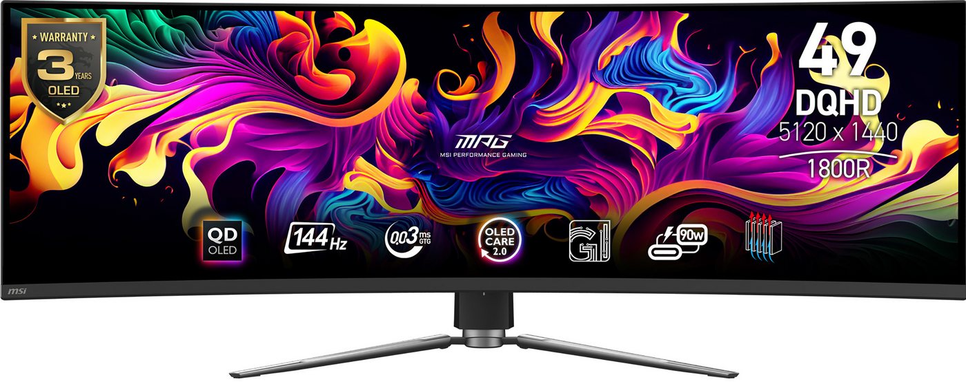 MSI MPG 491CQP QD-OLED Curved-Gaming-Monitor (125 cm/49 ", 5120 x 1440 px, DQHD, 0,03 ms Reaktionszeit, 144 Hz, QD-OLED) von MSI