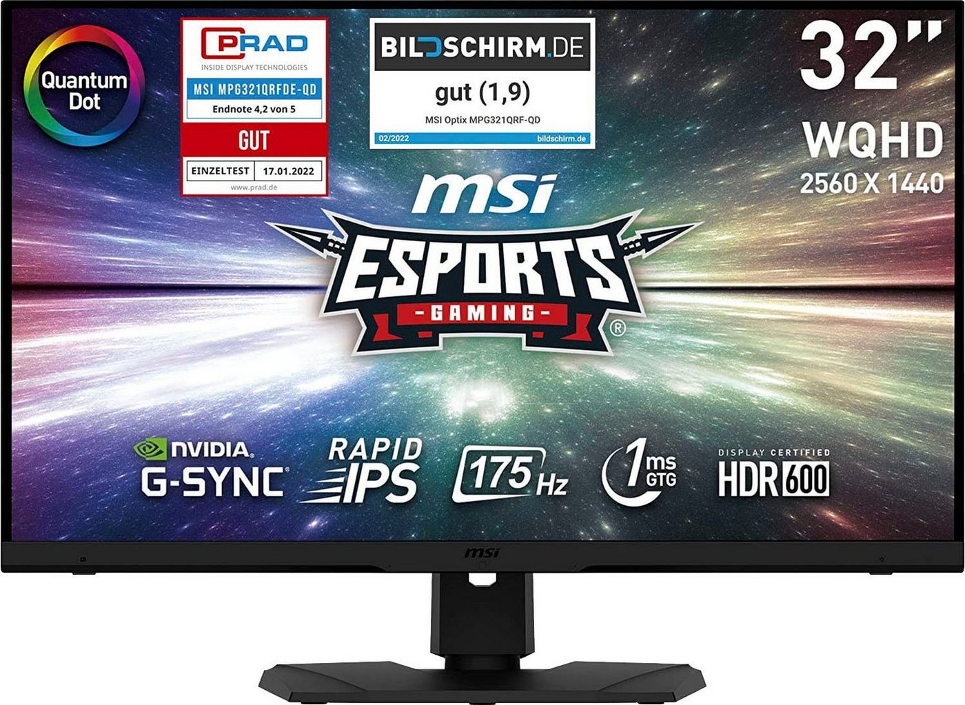 MSI Optix MPG321QRFDE-QD Gaming-LED-Monitor (81,28 cm/32 ", 2560 x 1440 px, WQHD, 1 ms Reaktionszeit, 175 Hz, IPS-LED, USB-C, höhenverstellbar, 3 Jahre Herstellergarantie) von MSI