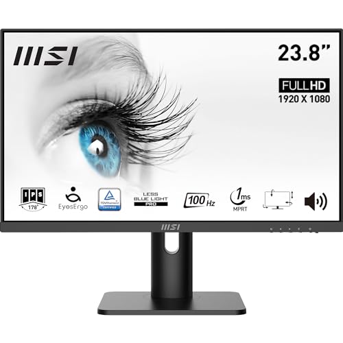 MSI PRO MP243XP Desktop-Monitor 23,8 Zoll Full HD – IPS-Panel 1920 x 1080, 100 Hz, Augenkomfort, VESA-Montage, integrierte Lautsprecher, Halterung Display Kit, verstellbar in 4 Richtungen – HDMI 1.4b, von MSI